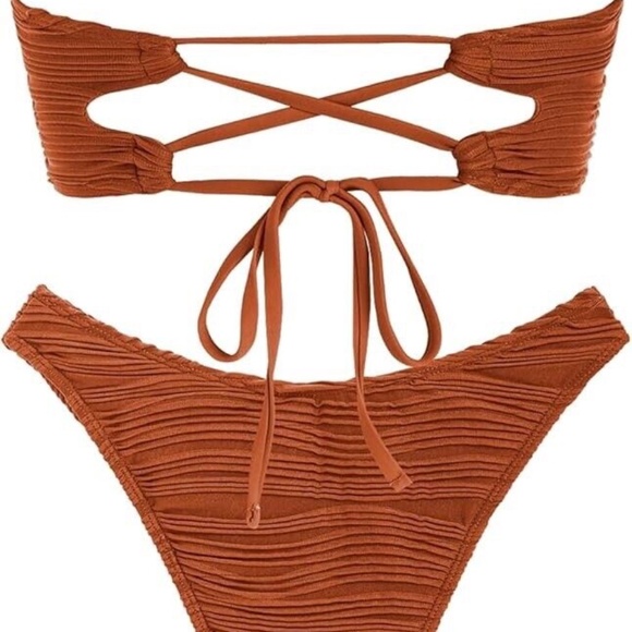 ZAFUL Women Strapless Wave Bandeau Bikini 2 Piece Swimwear Cheeky. Lace up. Sz M - Picture 5 of 16